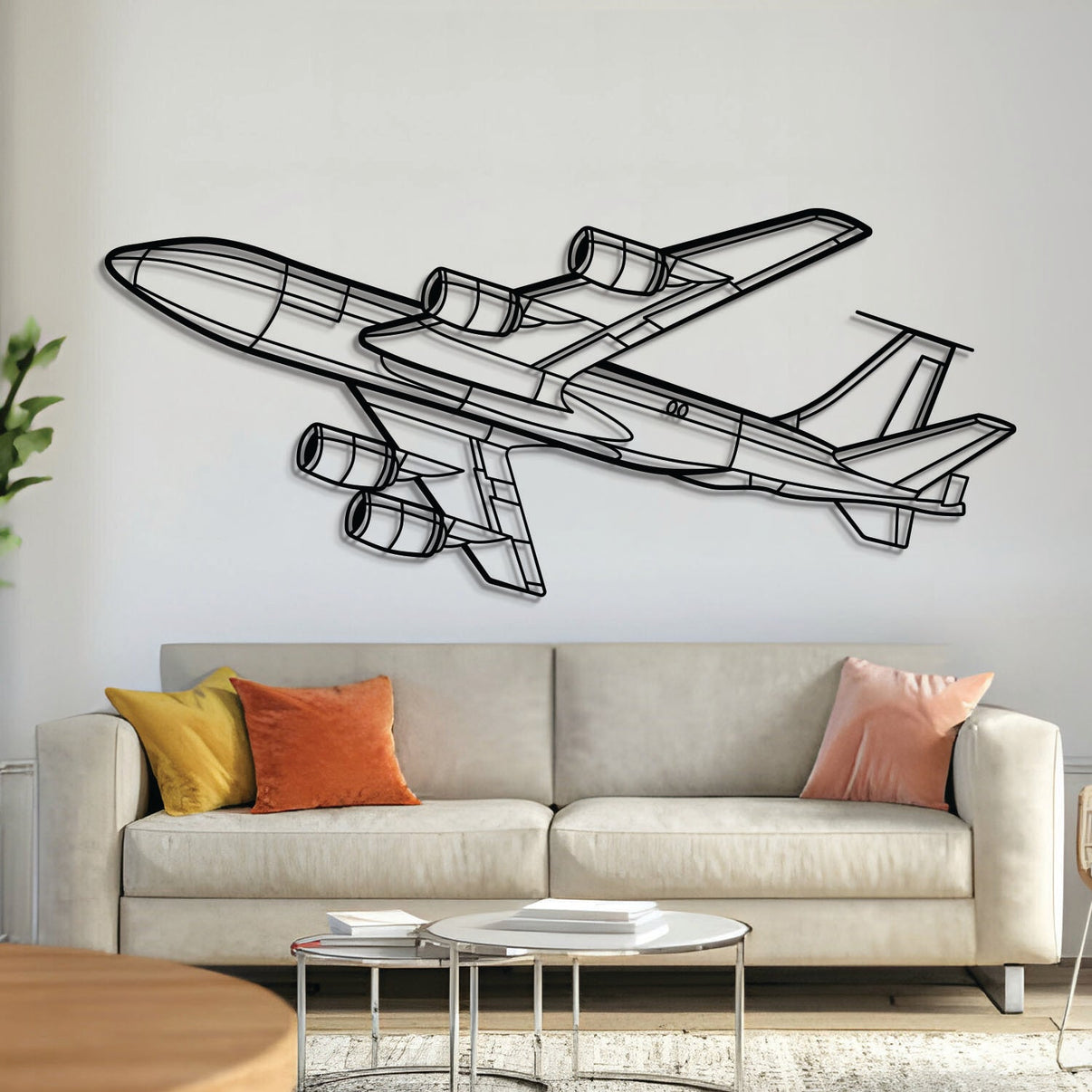 KC-135R Stratotanker Angle metal aircraft wall art in 2 mm laser-cut steel with matte powder-coated textured finish and 3D elevation screws
