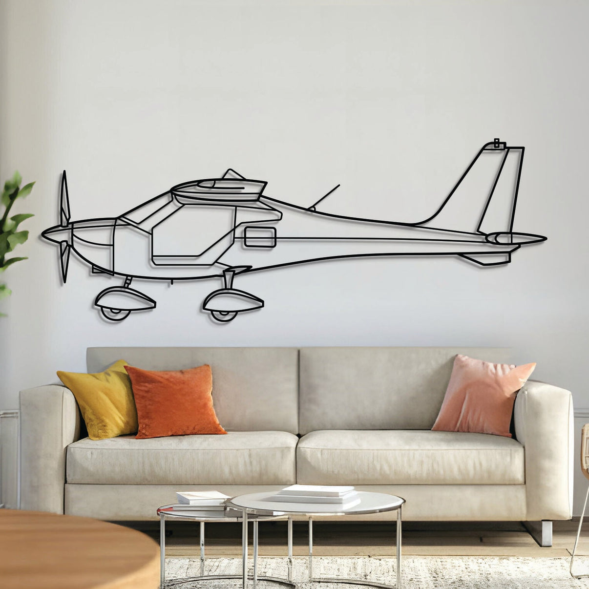 KR‑030 Topaz metal aircraft wall art, laser‑cut 2 mm steel with matte powder coat and floating 3D effect