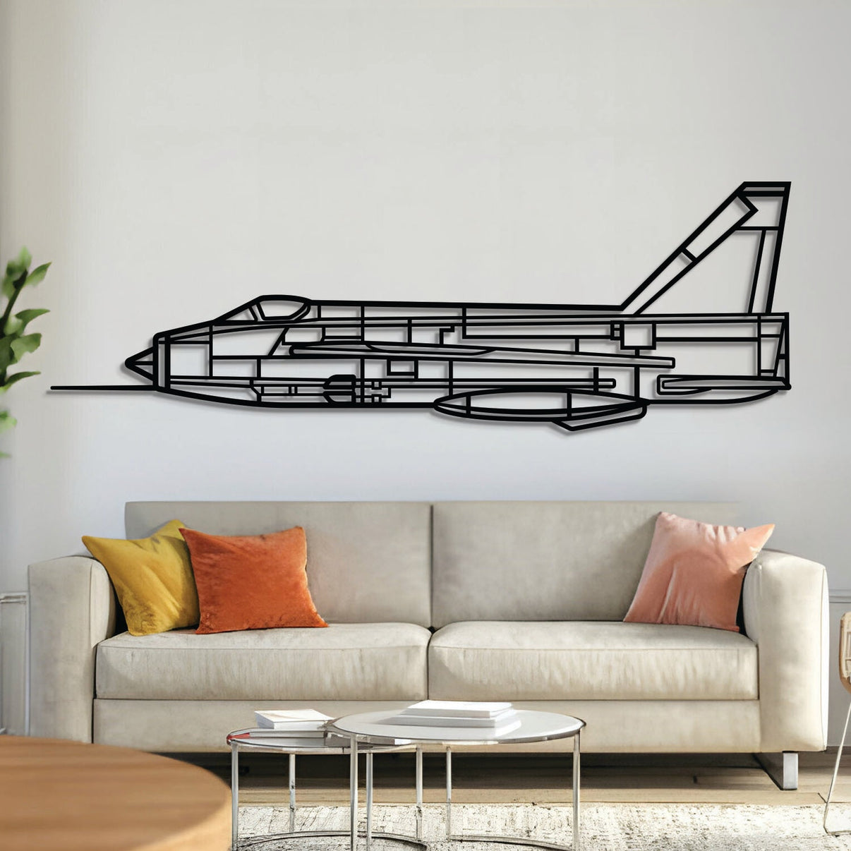 Lightning F6 metal aircraft wall art, laser-cut 2 mm steel with matte textured finish and 3D elevation