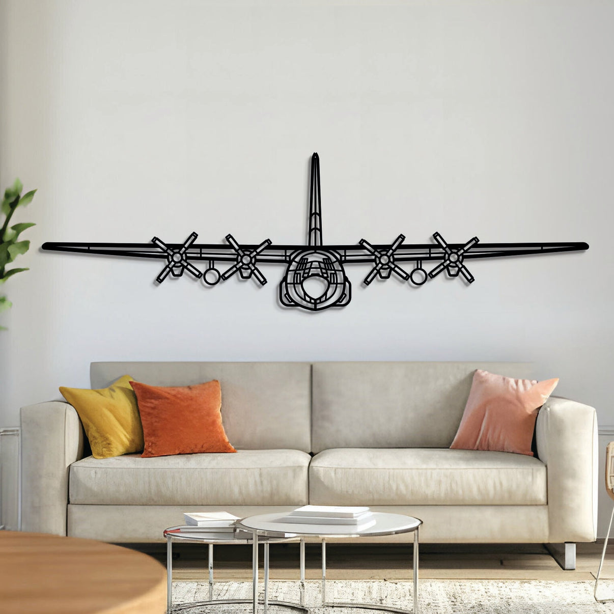Lockheed C-130H Hercules front silhouette — laser-cut black metal wall art
