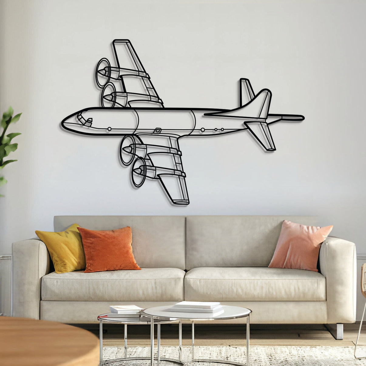 P‑3C Orion angle metal airplane wall art – laser-cut 2 mm steel with textured matte finish and 1 cm floating 3D effect