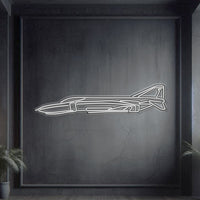 F‑4C Phantom II neon silhouette wall art, laser-cut steel with dual-seat supersonic jet profile and glowing neon outline