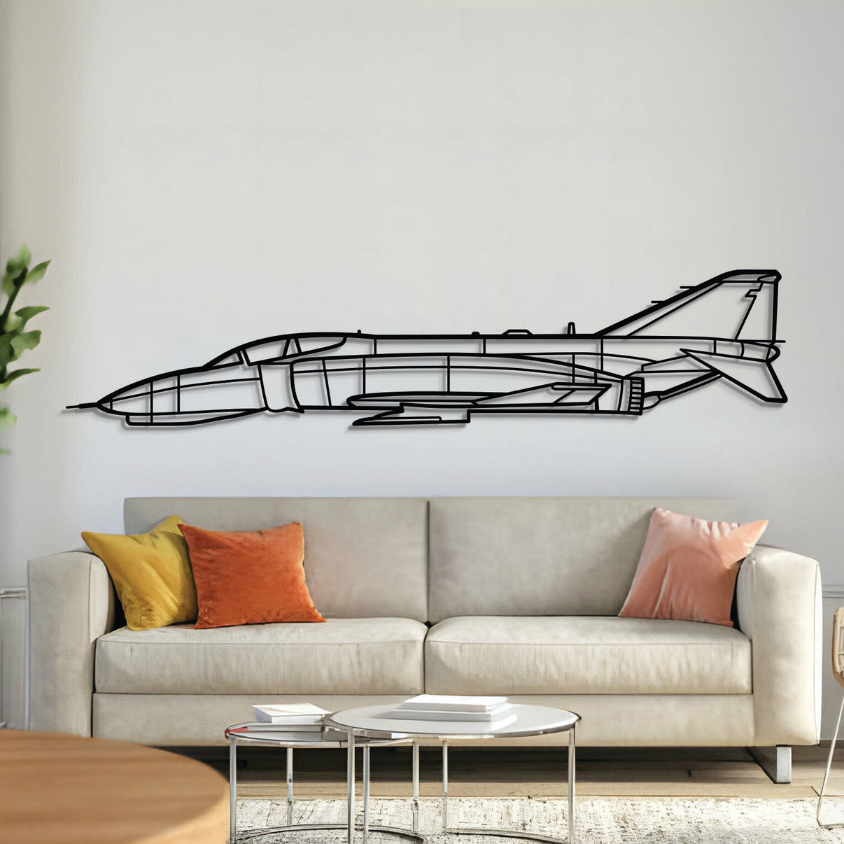 F-4 Phantom metal aircraft wall art – laser-cut 2 mm steel silhouette with matte textured finish and floating 3D effect