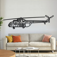 Mi‑8 metal aircraft wall art, laser‑cut 2 mm steel with matte textured finish and 3D elevation
