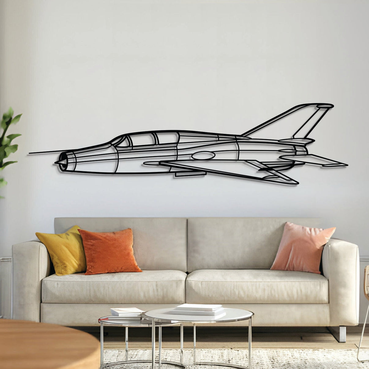 MiG-21 Fishbed metal aircraft wall art, laser-cut 2 mm textured steel with matte finish