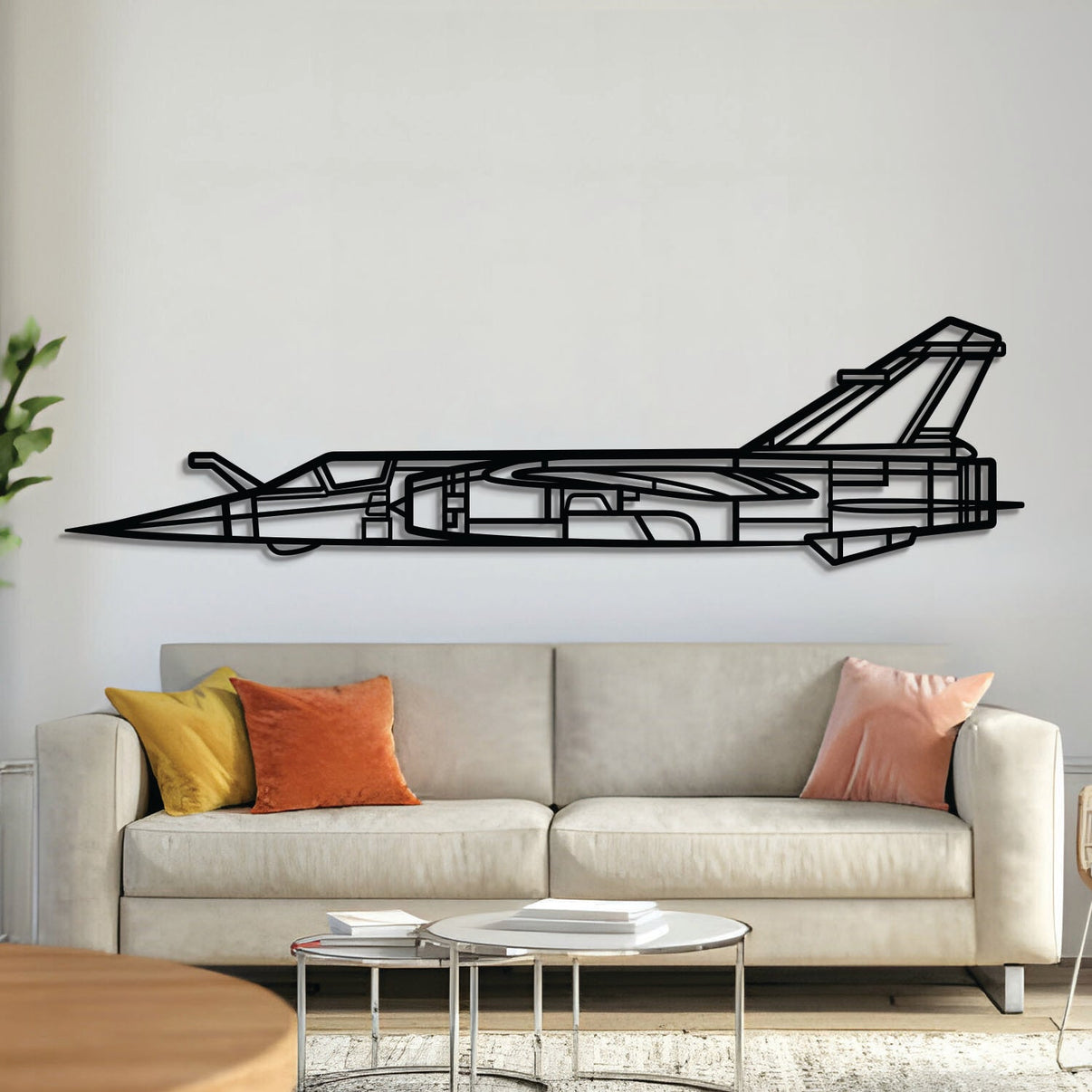 Mirage F1CT metal aircraft wall art, laser‑cut 2 mm steel with matte textured finish and 3D elevation
