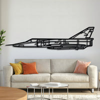 Mirage III metal aircraft wall art, laser-cut 2 mm steel with matte textured finish and 3D elevation