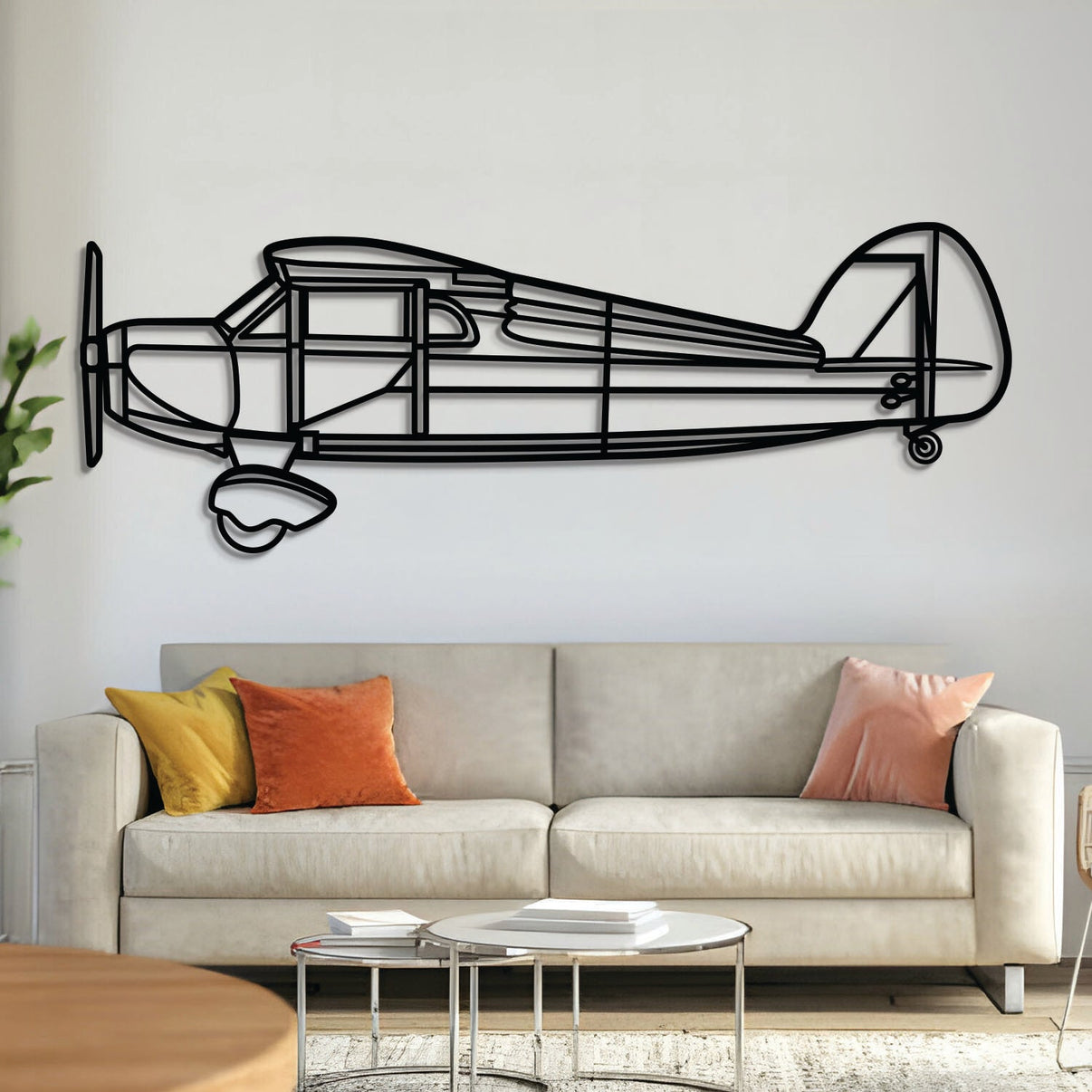 Model B metal aircraft wall art, laser‑cut 2 mm steel with matte textured finish and 3D elevation