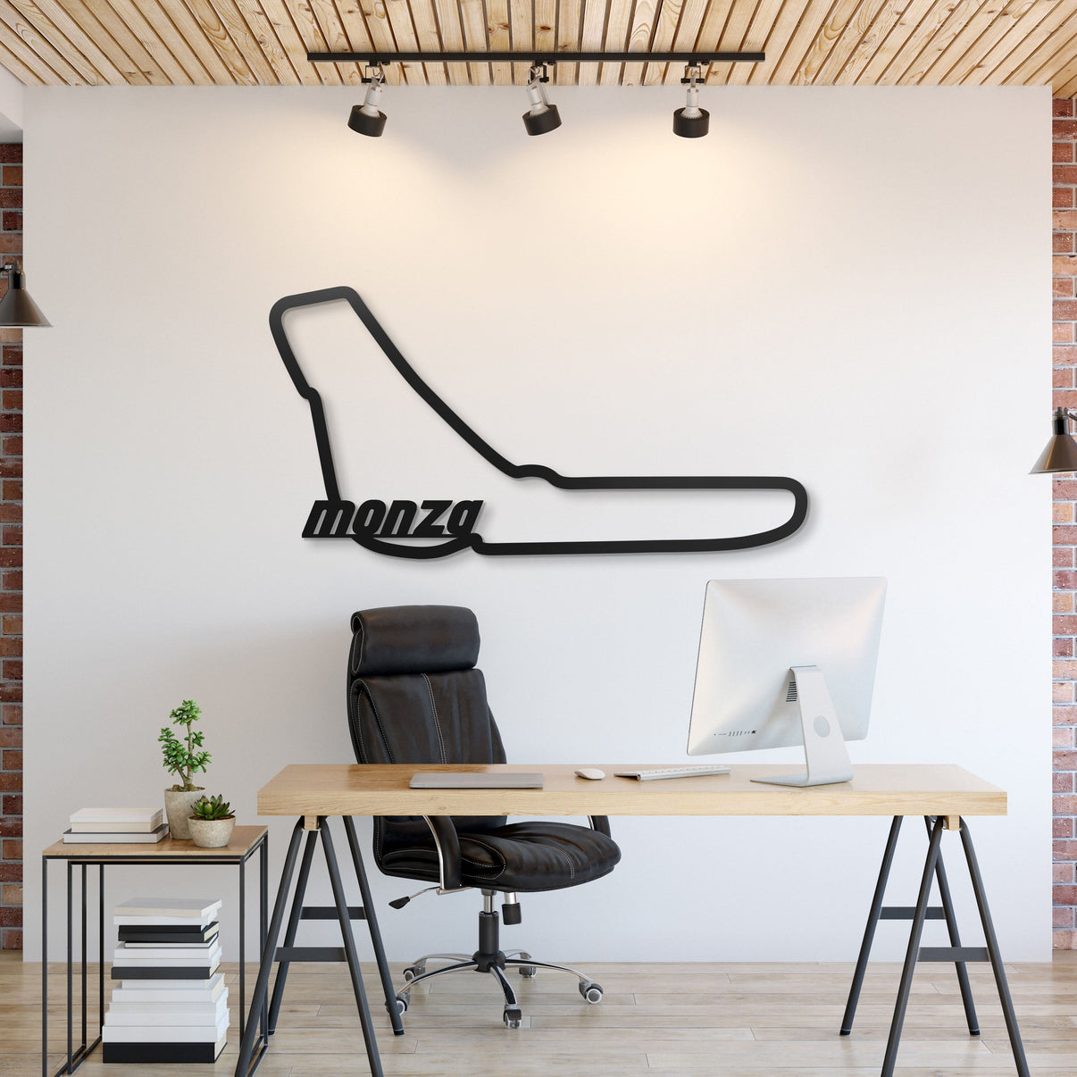 Metal circuit wall art featuring Monza Formula 1 track enhancing garage décor