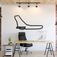 Metal circuit wall art featuring Monza Formula 1 track enhancing garage décor