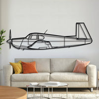 Mooney M20E metal airplane wall art – laser-cut steel silhouette with matte textured finish and 3D floating effect