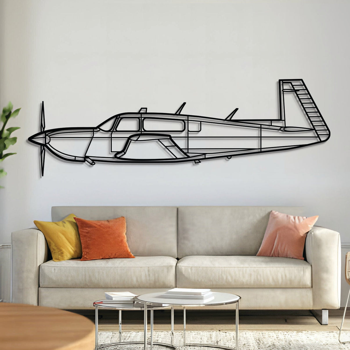 M20K metal airplane wall art – sleek steel silhouette with matte finish and 3D floating effect