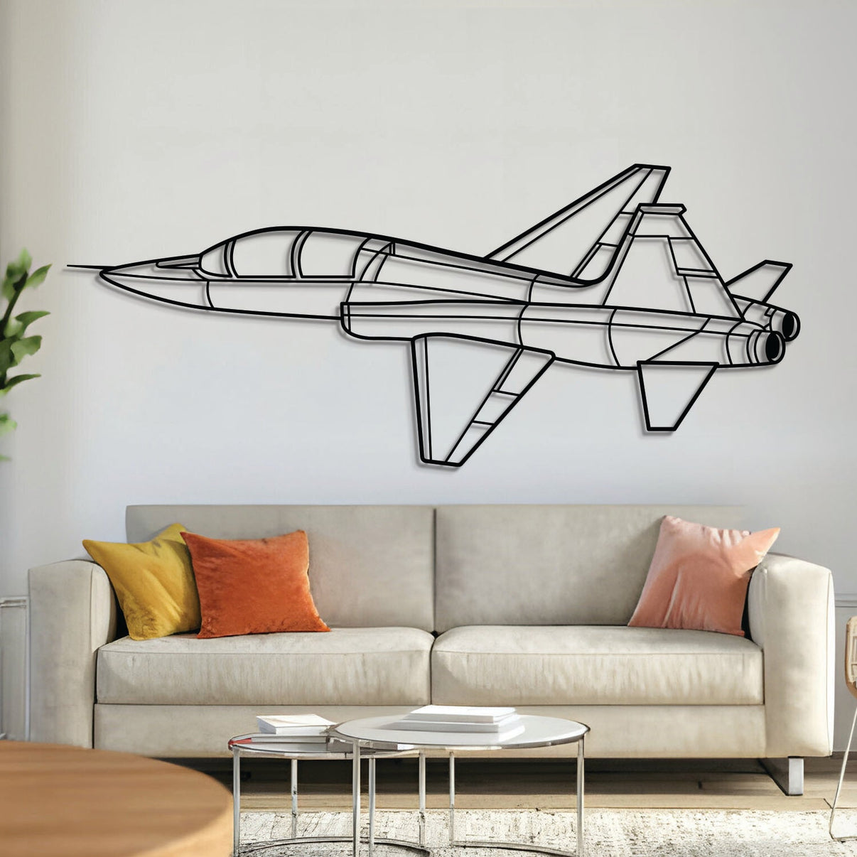 T‑38C Talon angle metal aircraft wall art, laser‑cut 2 mm steel with matte powder coat and floating 3D effect