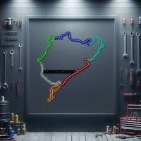 Nürburgring Nordschleife neon track wall art – laser‑cut steel décor for Green Hell enthusiasts