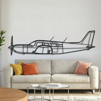 PA-32R-301 Saratoga HP II metal aircraft wall art in 2 mm laser-cut steel with matte powder-coated textured finish and 3D elevation screws