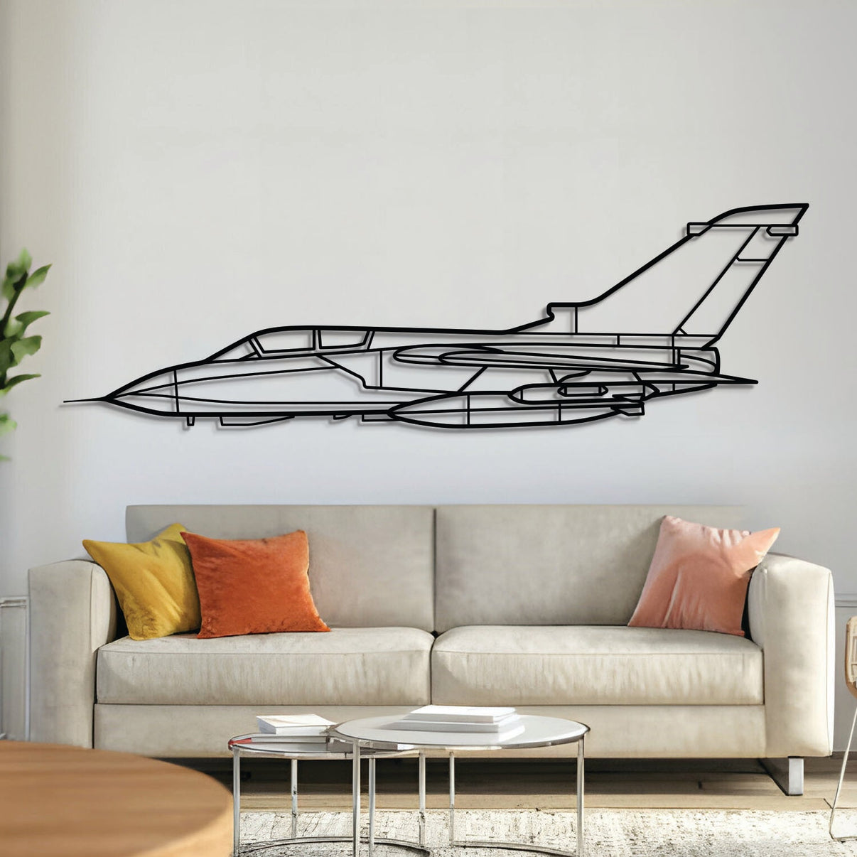 Panavia Tornado combat jet metal wall art – laser-cut matte black steel silhouette with 3D floating effect