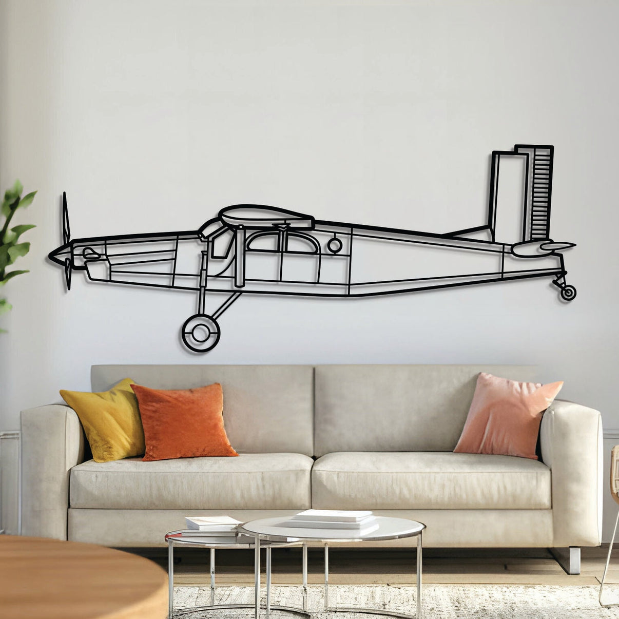 Pilatus PC-6 B2-H2 Turbo-Porter metal aircraft wall art, laser-cut 2 mm textured steel with matte powder-coated finish