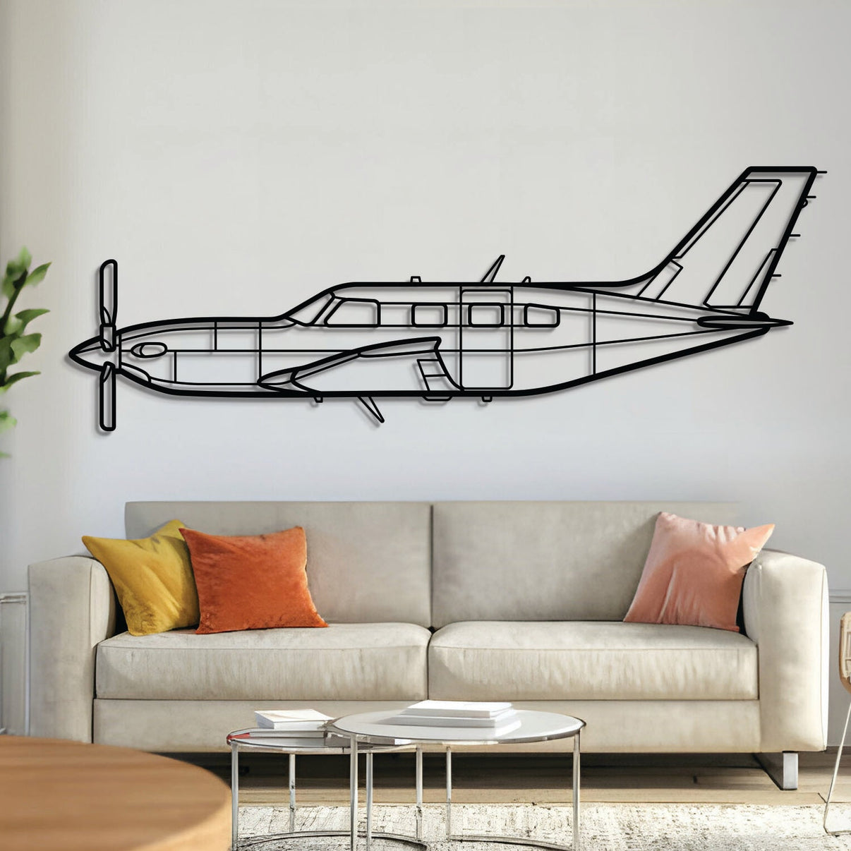 Piper M600 SLS turboprop aircraft metal wall art – laser‑cut matte black steel silhouette showcasing the sleek 600M SLS profile with floating 3D effect