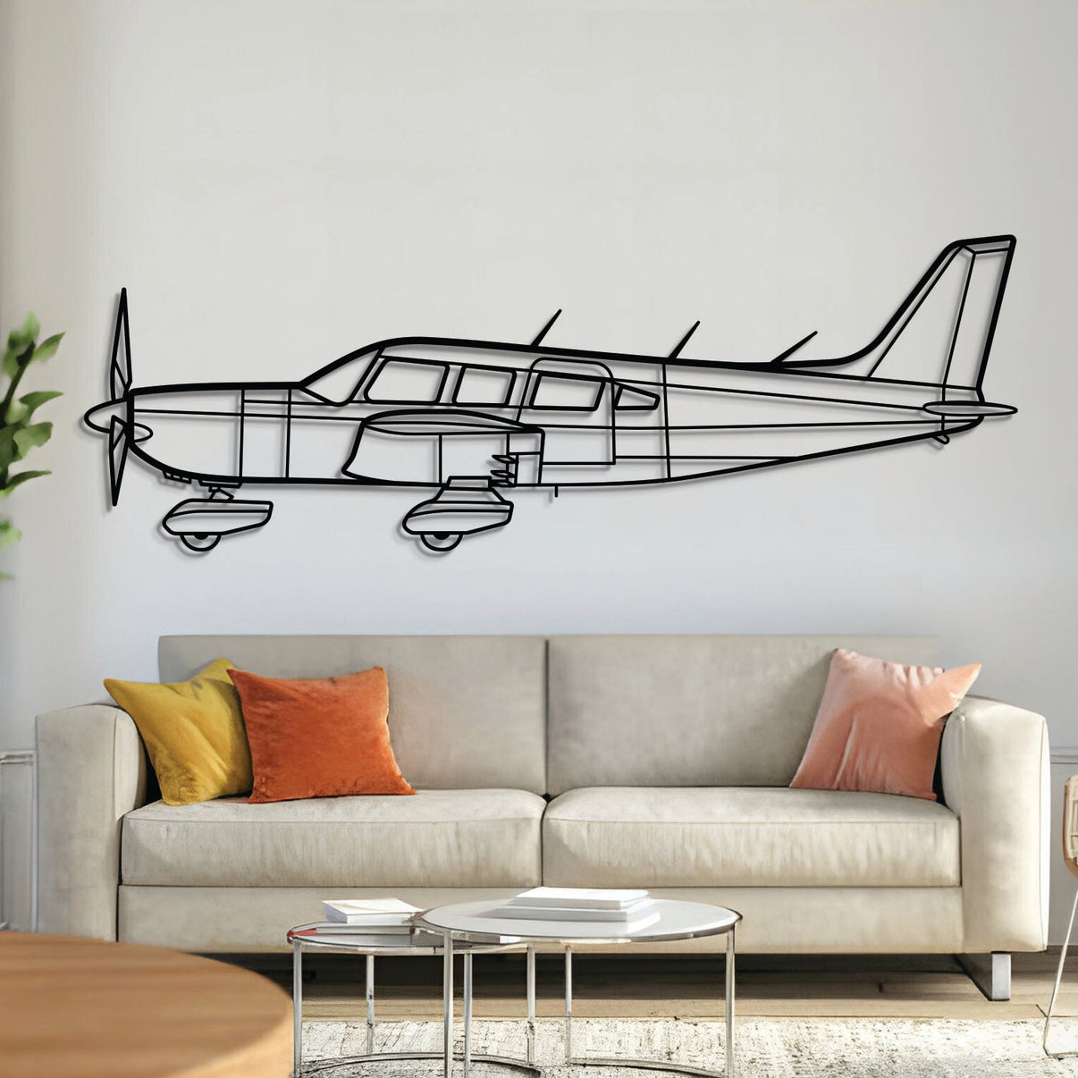 Piper Saratoga high-performance single-engine aircraft wall art, laser-cut textured steel with matte finish