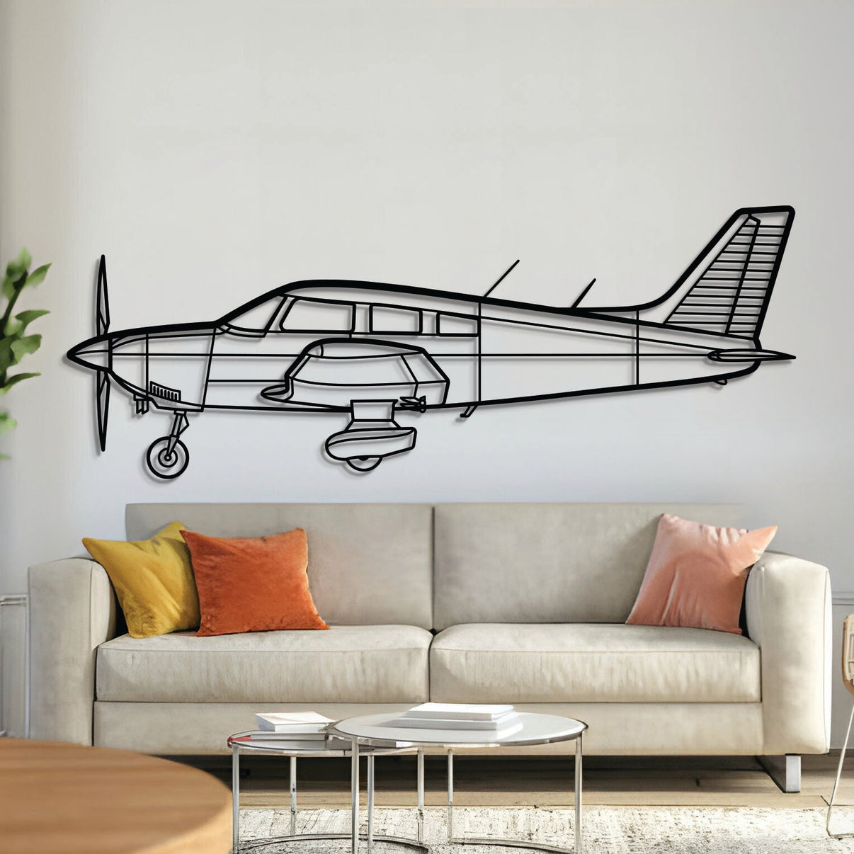 Piper PA‑28‑181 Archer single‑engine low‑wing aircraft silhouette – laser‑cut 2 mm steel, textured matte powder‑coat finish, ready to hang