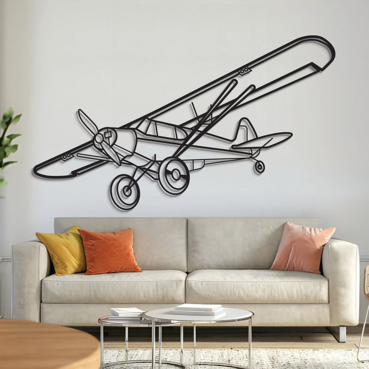 Piper Super Cub PA-18 bush plane metal wall art – laser-cut matte black steel silhouette with floating 3D shadow effect