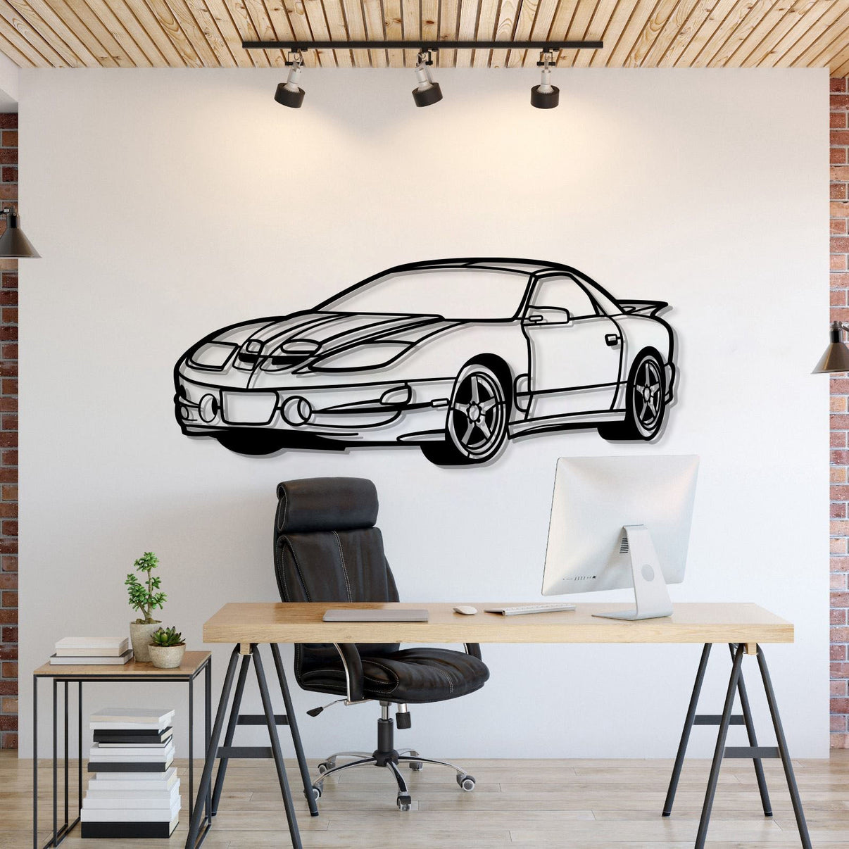 Pontiac 2002 Trans Am WS6 perspective metal wall art – laser-cut 2 mm textured steel with matte powder‑coat finish