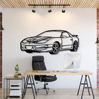 Pontiac 2002 Trans Am WS6 perspective metal wall art – laser-cut 2 mm textured steel with matte powder‑coat finish