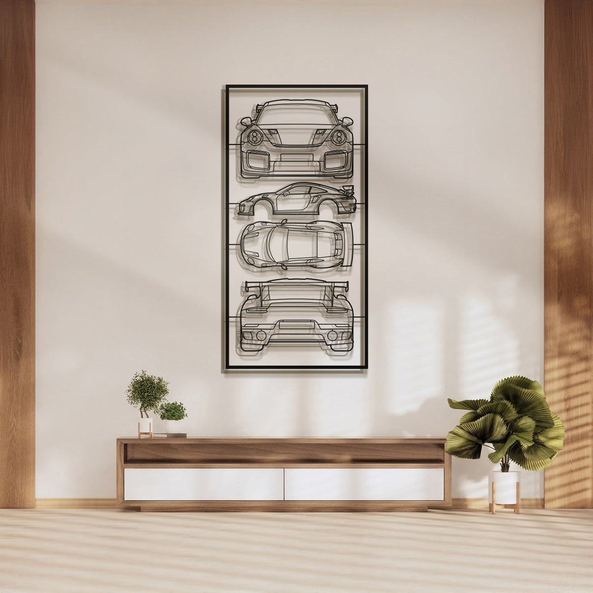 Porsche 911 GT2 RS quad profile metal frame silhouette wall art