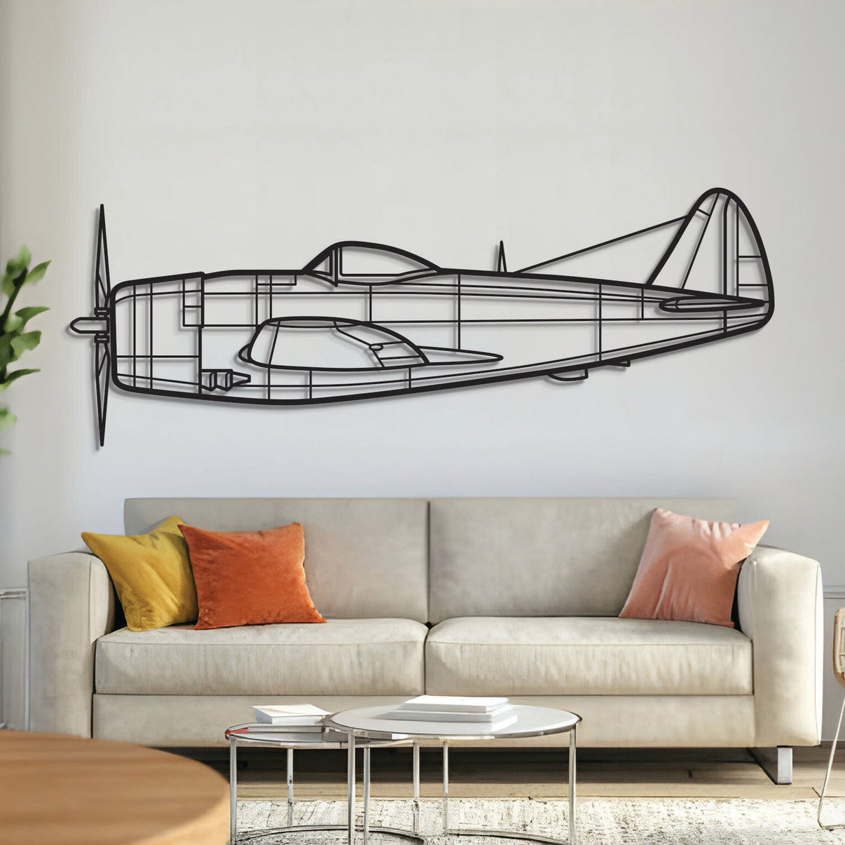 P‑47D Thunderbolt metal airplane wall art – laser-cut 2 mm steel with textured matte finish and 1 cm floating 3D effect