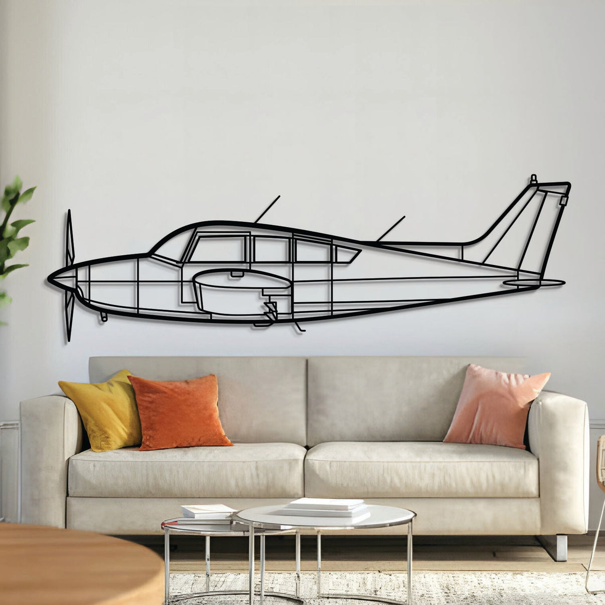 Sierra C24R metal aircraft wall art in 2 mm laser‑cut steel with matte powder‑coated textured finish and 1 cm elevation screws for 3D effect