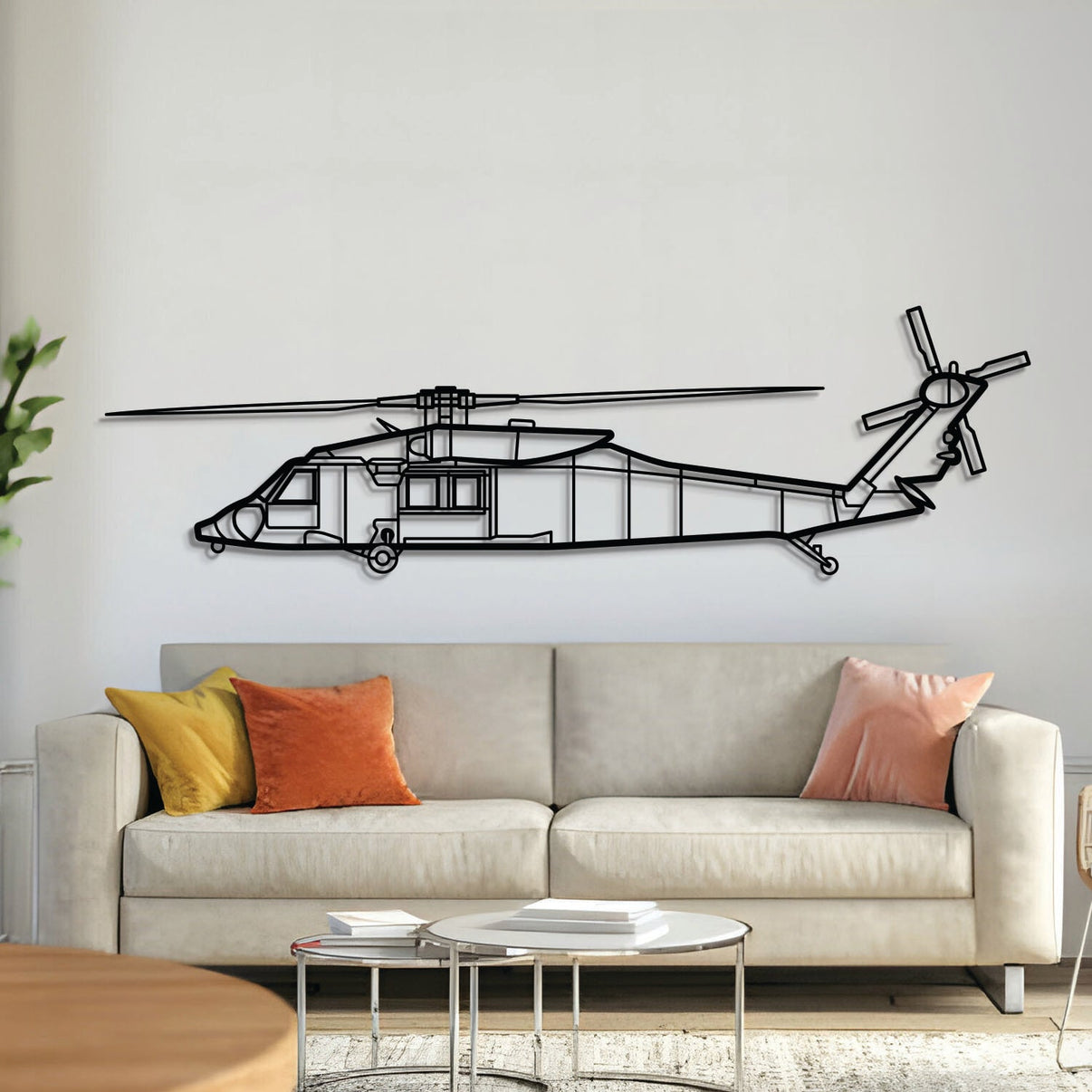 Sikorsky HH‑60M Black Hawk MEDEVAC helicopter silhouette – laser‑cut 2 mm steel with textured matte powder‑coat finish, ready to hang