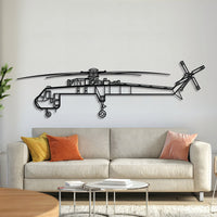 S‑64 Skycrane metal aircraft wall art, laser‑cut 2 mm steel with matte powder coat and floating 3D effect