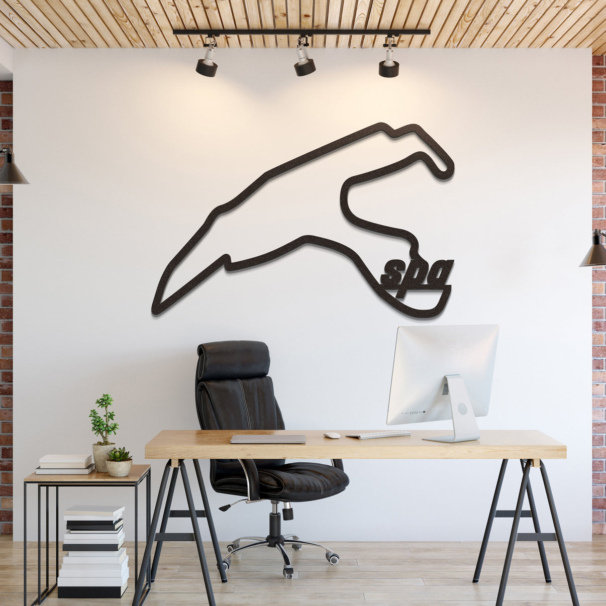 Metal circuit wall art featuring Spa Formula 1 track enhancing garage décor