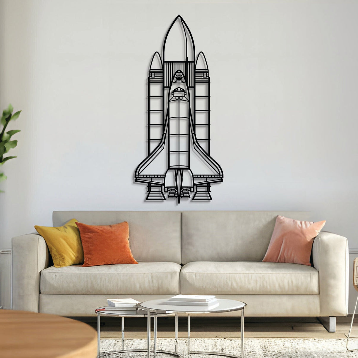 Space system rocket metal wall art – laser-cut matte black steel silhouette with floating 3D effect