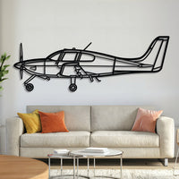 SR-20 front-view metal aircraft wall art, laser-cut 2 mm steel with matte textured finish and 3D elevation
