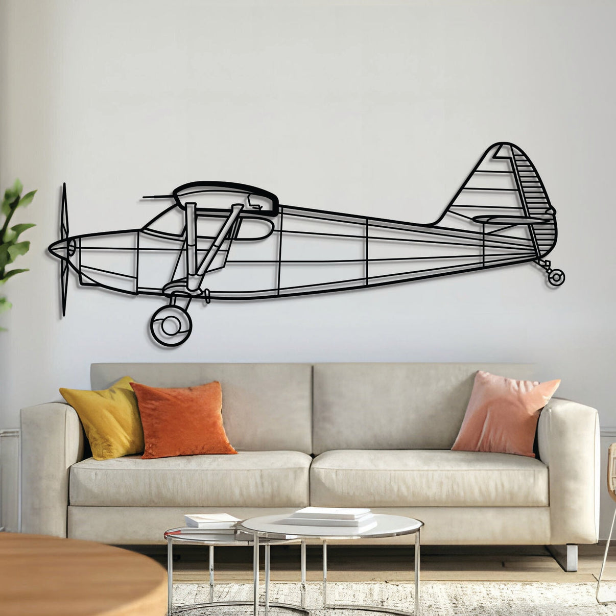1947 Stinson 108-2 metal aircraft wall art, laser-cut 2 mm textured steel with matte powder-coated finish