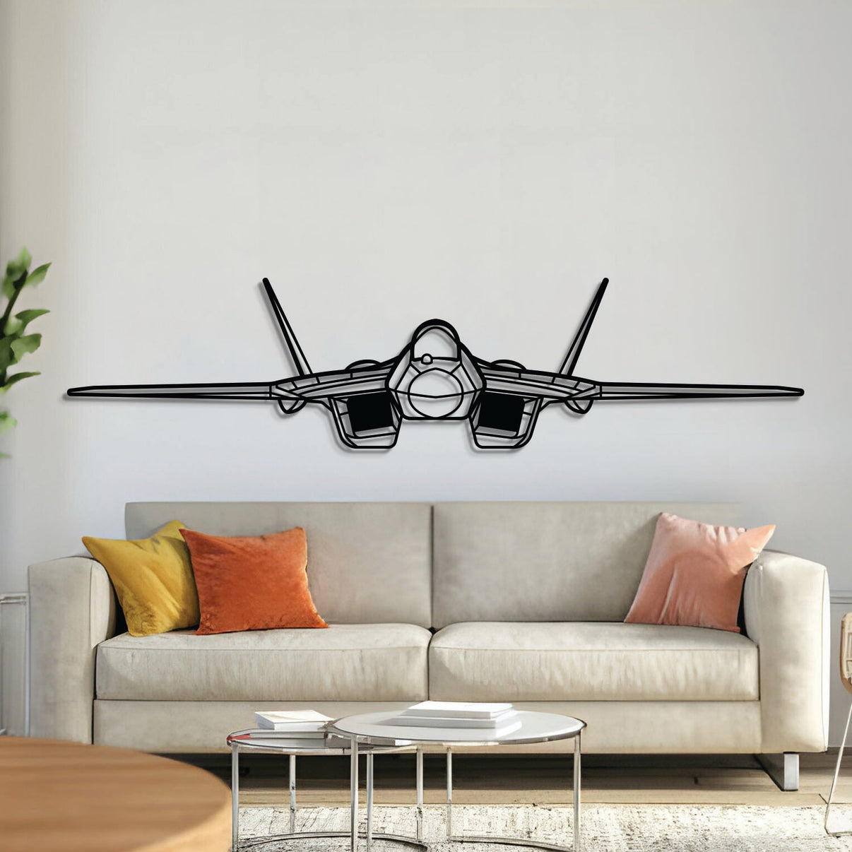 Sukhoi Su‑57 stealth multirole fighter silhouette metal wall art – laser‑cut 2 mm steel, textured matte powder‑coat finish, ready to hang