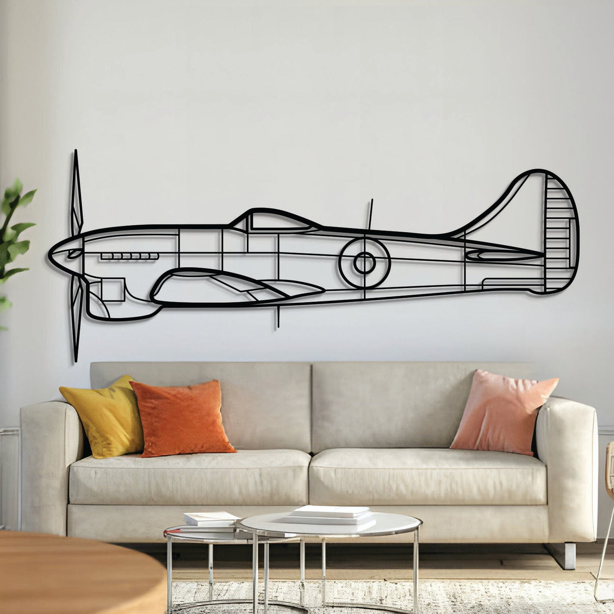 Hawker Tempest WWII fighter aircraft silhouette – laser‑cut 2 mm steel, textured matte powder‑coat, ready to hang