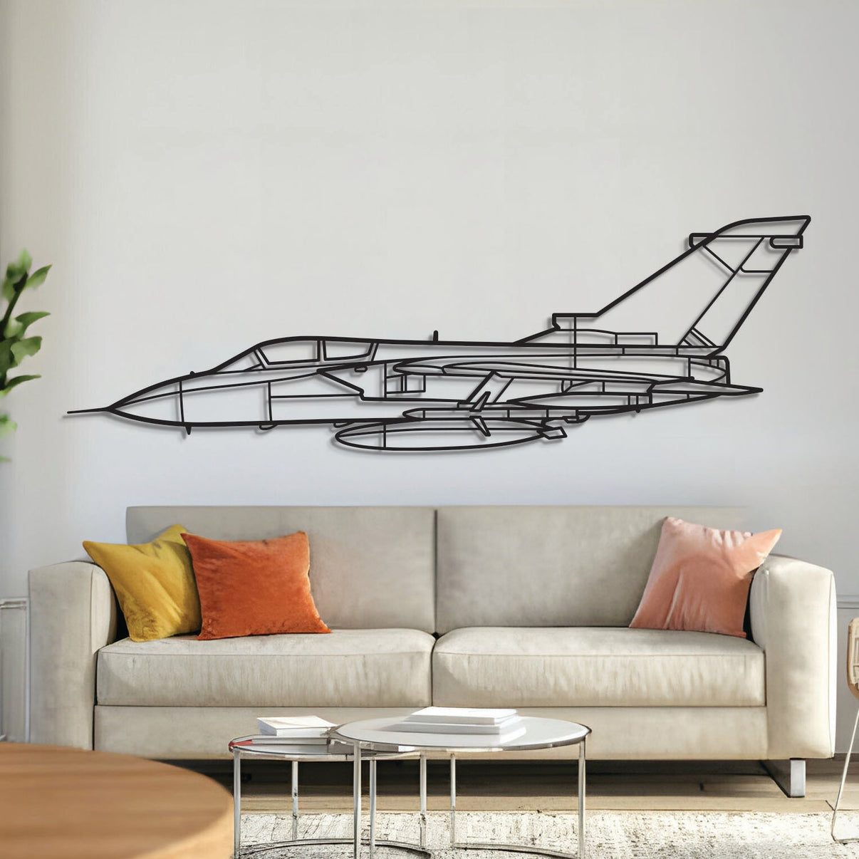 Tornado IDS metal aircraft wall art in 2 mm laser‑cut steel with matte textured powder‑coated finish and 3D elevation screws