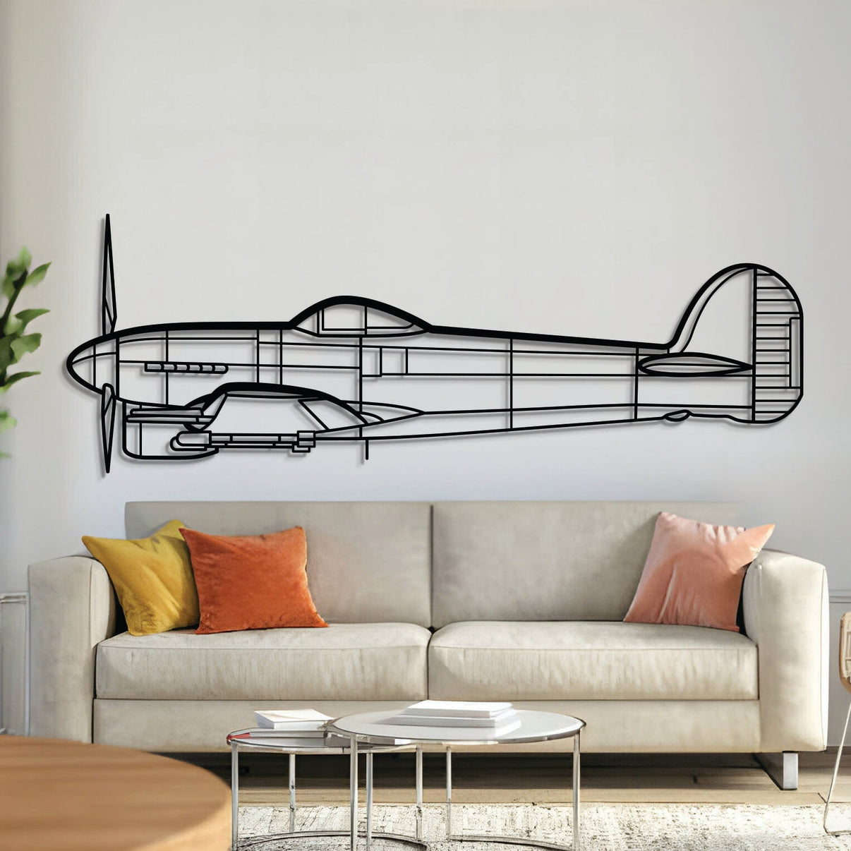 Typhoon metal aircraft wall art, laser‑cut 2 mm steel with matte powder coat and floating 3D effect