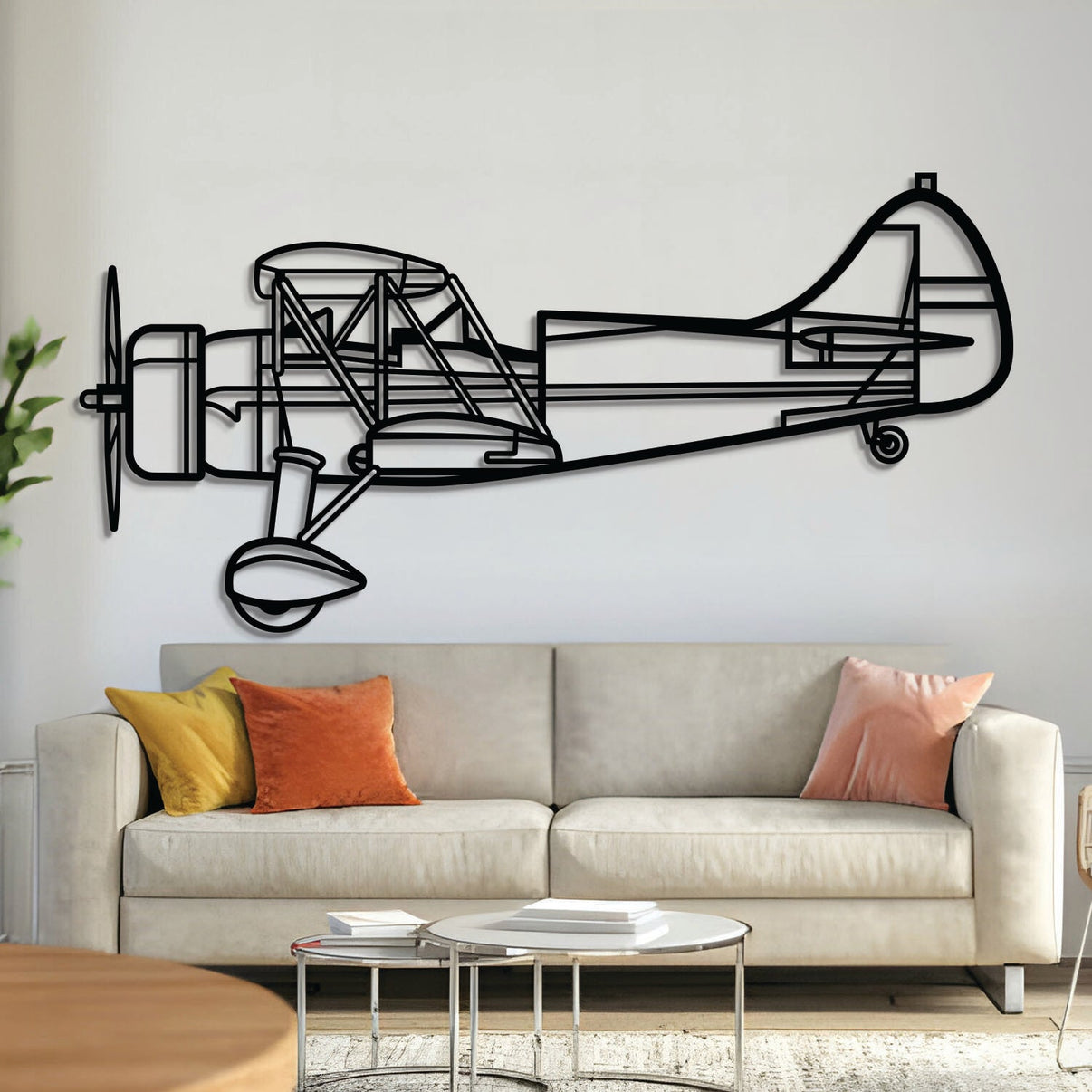 UPF-7 front-view metal aircraft wall art, laser-cut 2 mm steel, matte textured finish with 3D elevation