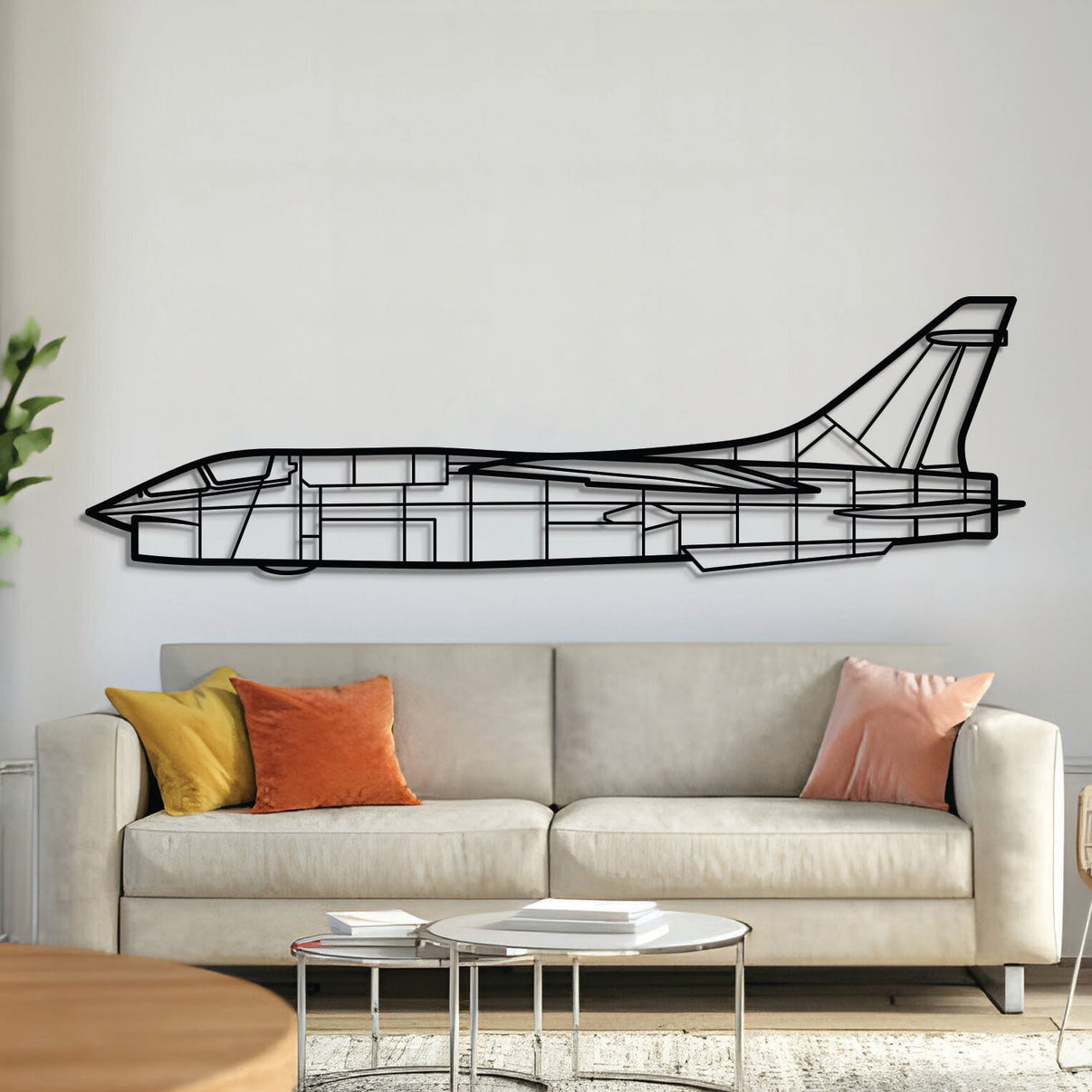 Vought RF‑8G Crusader photo‑reconnaissance jet silhouette – laser‑cut 2 mm steel, textured matte powder‑coat finish, ready to hang