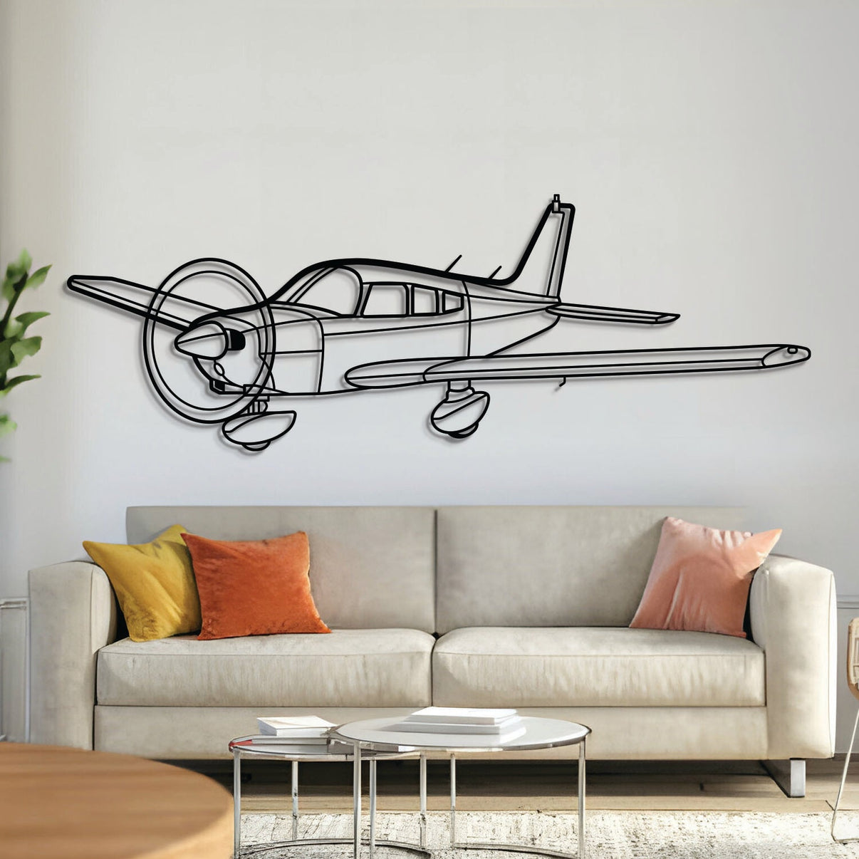 Warrior II Angle metal aircraft wall art in 2 mm laser‑cut steel with matte powder‑coated textured finish and 3D elevation screws